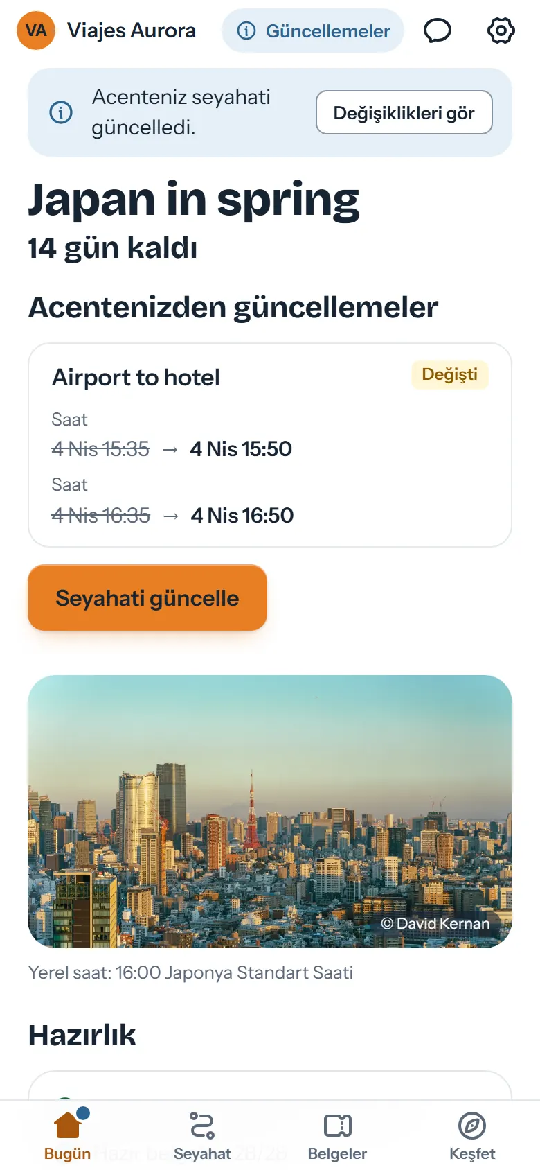 Gezgin uygulaması yeni bir sürümü duyuruyor ve transfer saatini değişiklikten önce ve sonra gösteriyor
