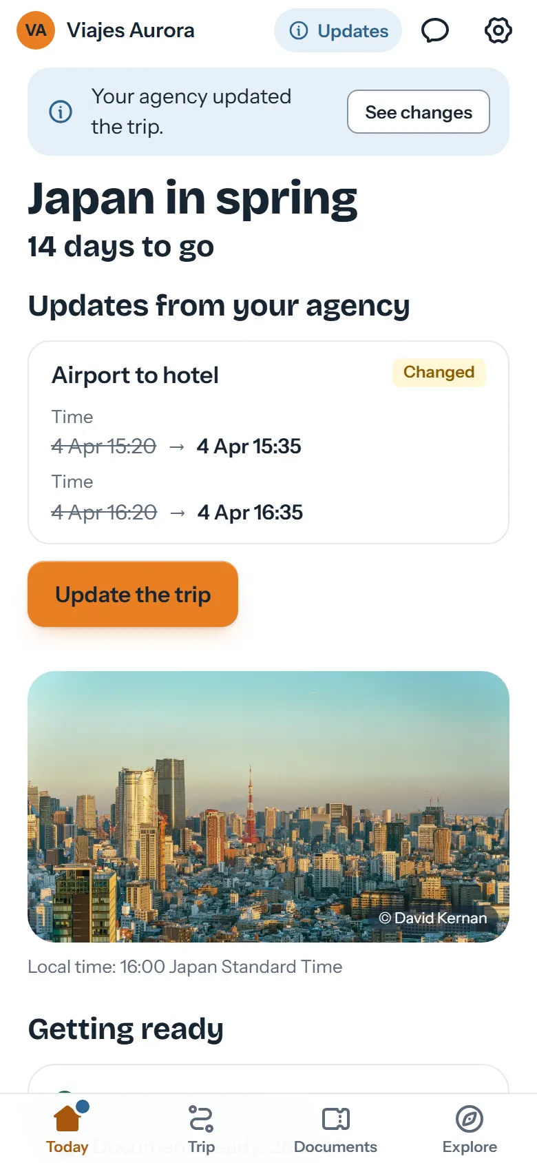 New version notice in the app with a transfer time change
